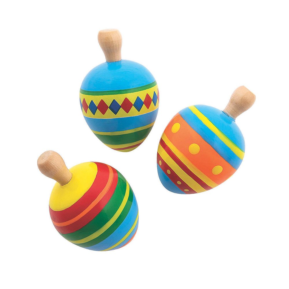 Fiesta Spin Top Toys - Set of 12 Wooden Tops - Cinco de Mayo Party Favors and Value Toys