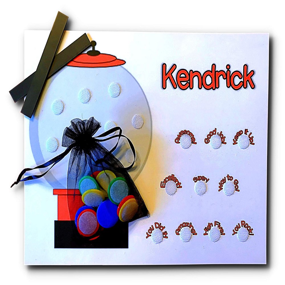 Kids Behavior Chart, Customized with Your Childs Name, Gumball Theme, 10 Movable Pieces, Reward Positive Attitudes