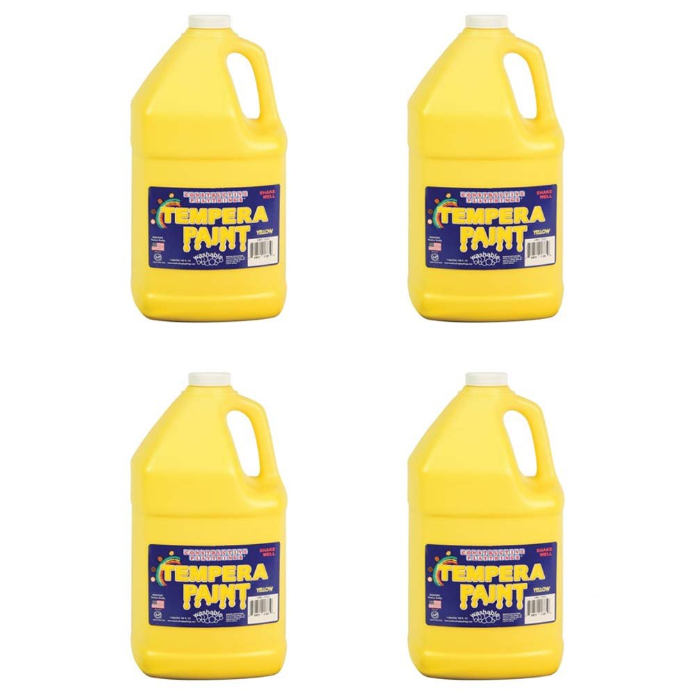 Constructive Playthings Washable Tempera Paint for Kids, Classroom Painting Supplies, Set of 4 Gallons, Yellow