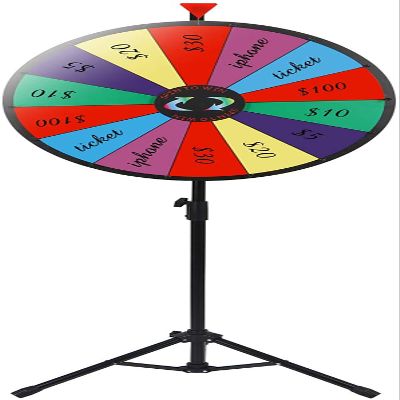 Smartxchoices 24" Prize Spinning Wheel with Stand Dry Erase Marker & Eraser Height Adjustable 14 Slots Color Fortune Awarding Games for Carnival Casino Trade Show