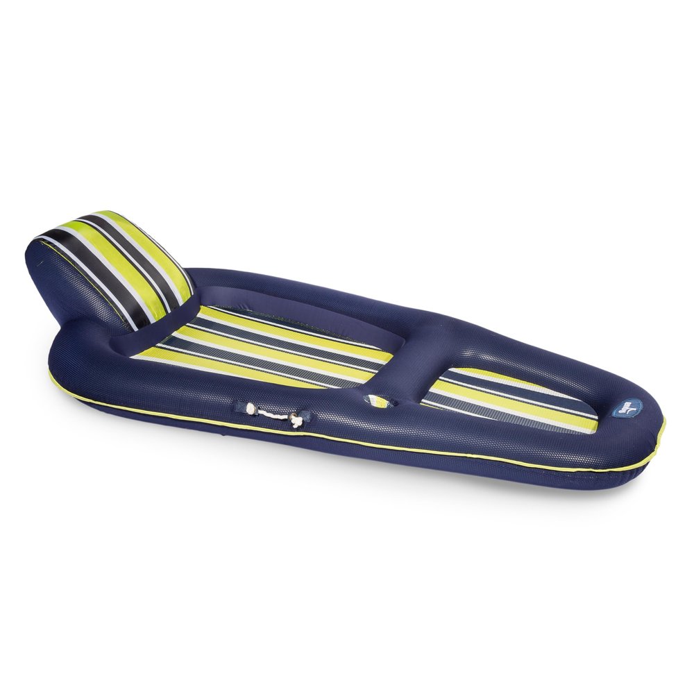 Aqua Luxury Pool Float Lounge  Extra Large  Heavy Duty, Inflatable Pool Floats for Adults with Headrest, Backrest, Footrest & Cupholder  Navy/Green/White Stripe