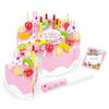 HenMerry 38 PCS DIY Cutting Birthday Party Cake Model Ornament Pretend Kitchen Food Set, DIY Fruit Cutting Kitchen Pink/Blue Cut Cake Gift (38PCS Pink) view 1