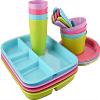 24 pc Kids Dinner Set by Mainstays, BPA free, Microwave/dishwasher safe, toddler snack/meals, mixed colors view 1