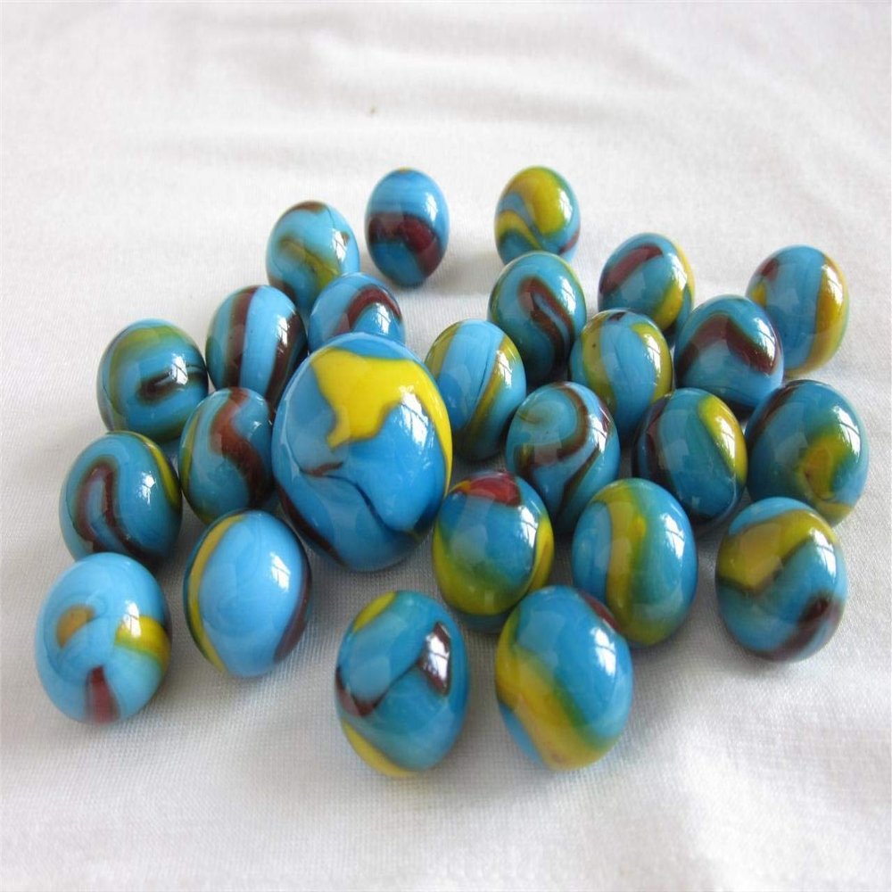 Big Game Toys~25 Glass Marbles Blue Viper Blue/Red/White Swirl Classic Style Game Pack (24 Player, 1 Shooter) Decor/Vase Filler/Aquarium