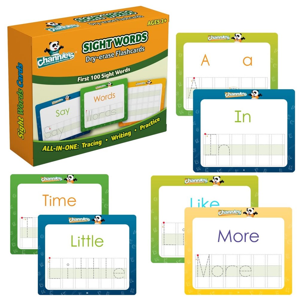 Channies Visual Dry Erase Flashcards for Pre-K Through First Grade Students to Learn to Trace, Practice &Write Their First 100 Sight Words, Ages 3+, 5.5 x 4.25