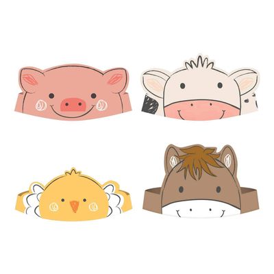 Adorable Barnyard Birthday Paper Crowns - 4.5" x 6.75" (Pack of 8) - Four Festive Styles, Equally Assorted - Perfect for Kids' Farm-Themed Parties