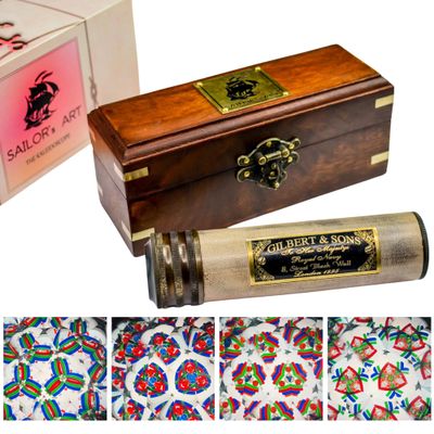 Sailor's Art Handmade Kaleidoscope with Wooden Box, Educational Vintage Collection, Antique Birthday Gift Dcor Solid Brass 5.5 Inch Kaleidoscope for Adults
