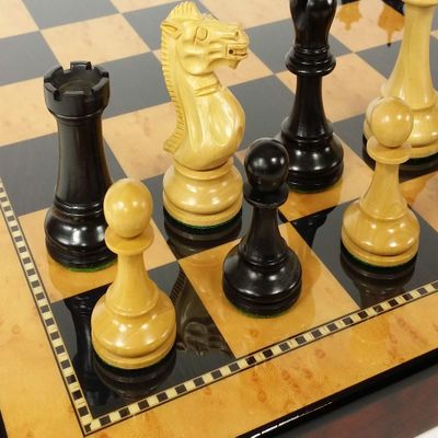 4 Queens Black Anderssen Staunton Wood Chess Set 3 3/4" King with Walnut and Birdseye Maple Color Board