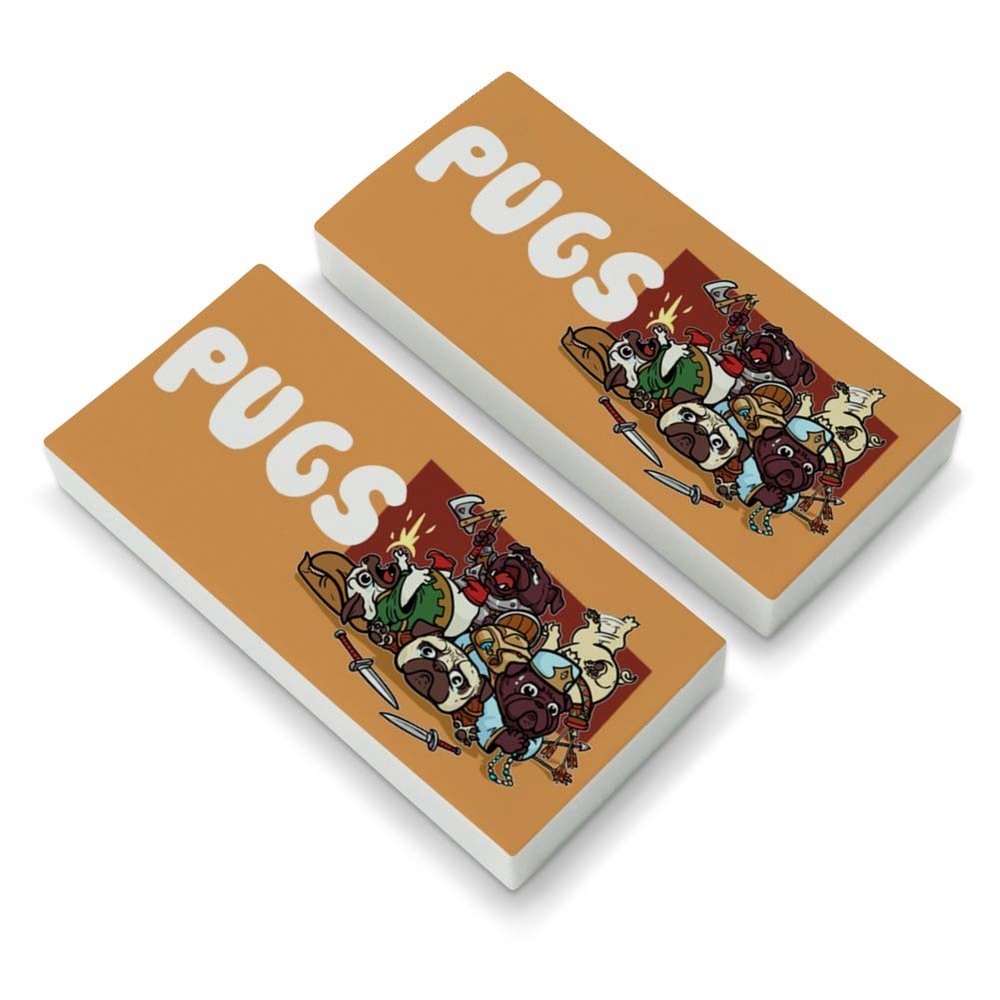 Pugs Games RPG Pickup Groups LFG Rogue Wizard Warrior Ranger 2 Eraser Set of 2