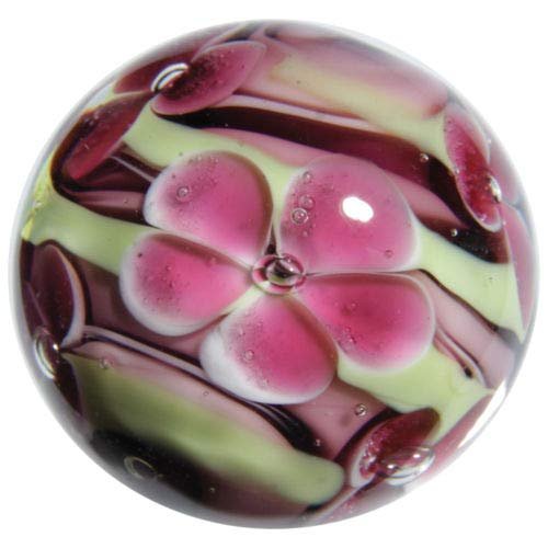 Big Game Toys~22mm (7/8") Protea Hand Made Art Glass Marble w/Stand Purple/Green Flower Swirl