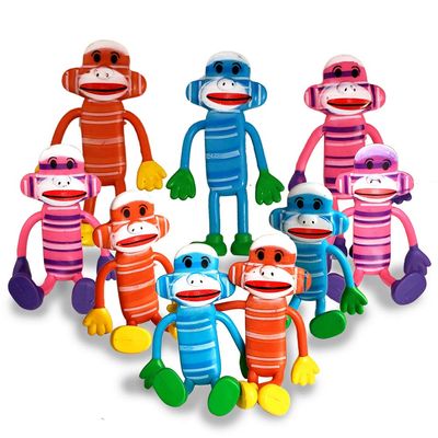 ArtCreativity 4 Inch Bendable Sock Monkey Toys - Set of 12 - Flexible Plastic - Birthday Party Favors for Boys and Girls - Stress Relief Fidget Toys for Kids