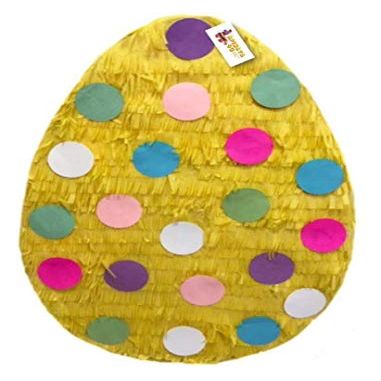 AINATA4U 2-D 2-D Yellow Easter Egg Pinata with Colored Polka Dots for Themed Party Easter Party Decoration Birthday Egg Piata