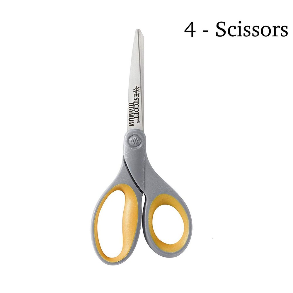 Westcott 13901 8" Straight Titanium Bonded Scissors, Gray/Yellow, (4 Scissors)