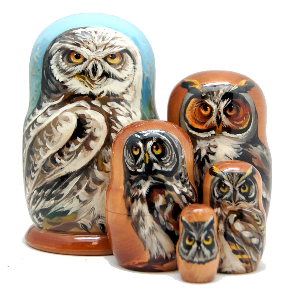 Forest Owls Wisdom 3-Nest Matreshka Wooden Nesting Dolls Set, Wildlife, Irish Decor - 150011 by G.DeBrekht Wildlife