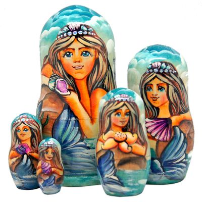 Mermaid Large 5-Nest Doll Russian Matryoshka Wooden Stacking Nested Dolls Wooden Handmade Toys Gift for Children Christmas Mothers Day Birthday Home Decor Wishing Gift 130722