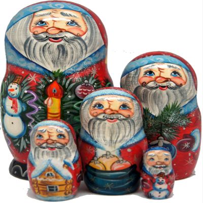 Mr. Christmas Large 5-Nest Doll Russian Matryoshka Wooden Stacking Nested Dolls Wooden Handmade Toys Gift for Children Christmas Mothers Day Birthday Home Decor Wishing Gift 110171