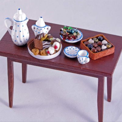 Coffee party set dollhouse miniatures decor accessories dolls miniatures cup coffee pot cake candy food doll kitchen dining room 1:6 scale