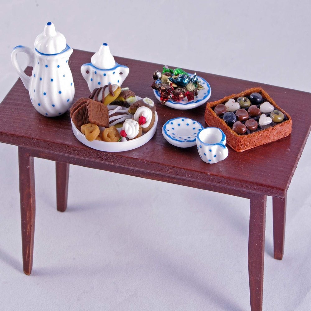 Coffee party set dollhouse miniatures decor accessories dolls miniatures cup coffee pot cake candy food doll kitchen dining room 1:6 scale