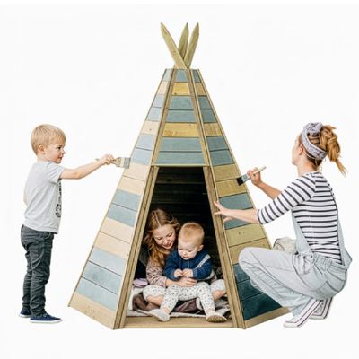 Plum Wooden Teepee Tent for Kids, Outdoor Toddler Playhouse, Fort, Play House for Boys Girls, Wood Frame Kids Tent, Cone Shaped Hideaway, Blank Canvas, Easy Setup, Sturdy, Weatherproof, Age 3+ (Small)