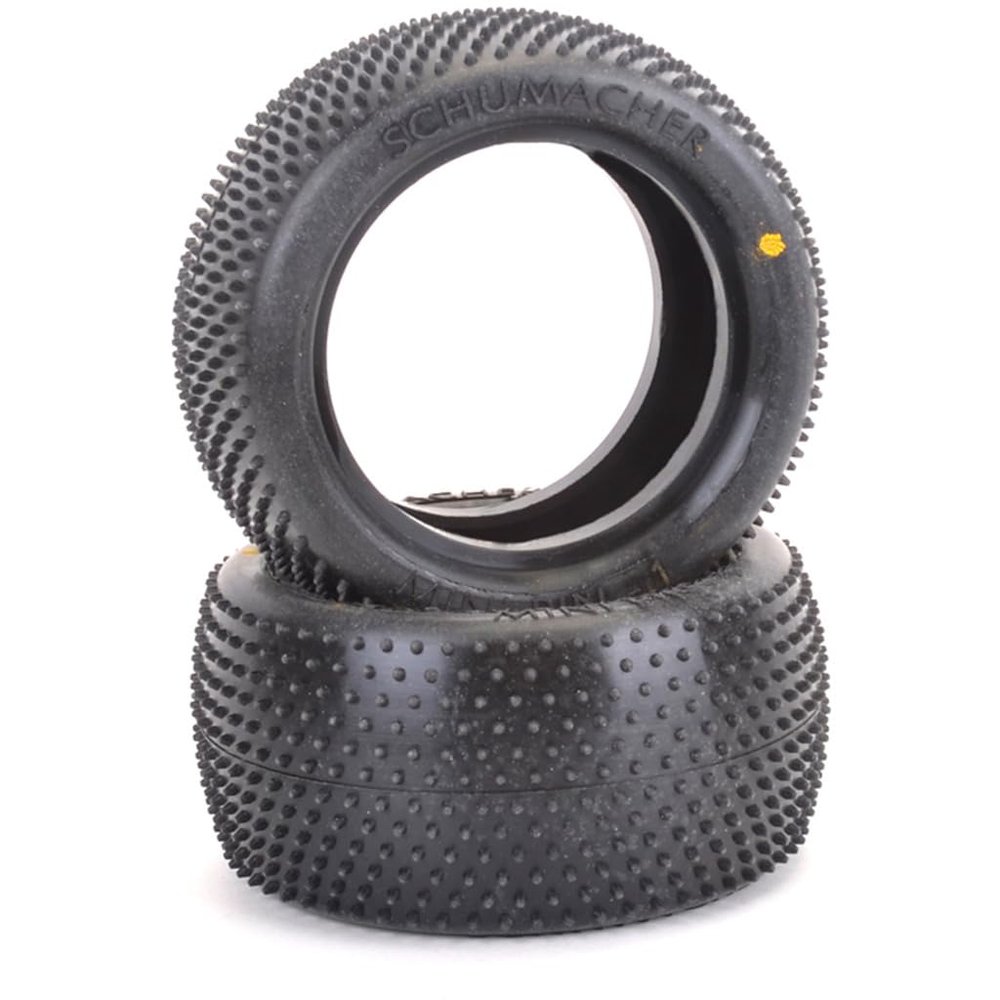 Schumacher Racing U6817 - Mini Pin 1 1/10 Yellow Tires, Rear (2)