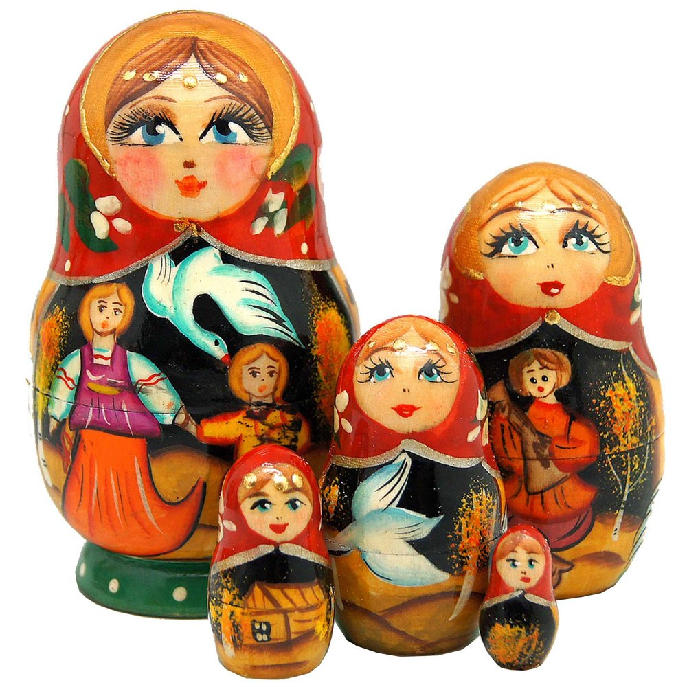 Russian 5 Piece Fairy Tale Nested Doll Matryoshka Wooden Stacking Nested Dolls Wooden Handmade Toys Gift for Children Christmas Mothers Day Birthday Home Decor Wishing Gift 140070