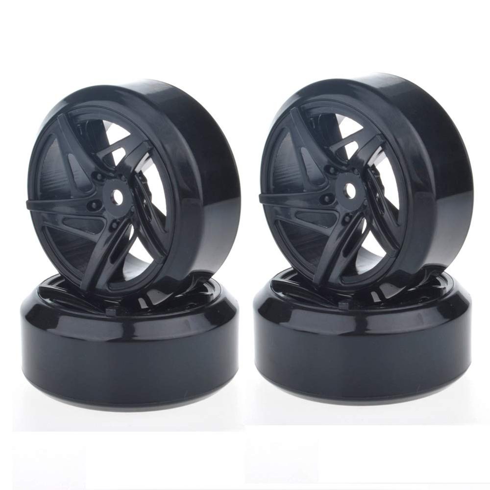LAFEINA 4PCS 1: 10 RC Drift Wheel Tire Set, Hard Tyres Plastic Wheels Rims for 1/10 HSP Tamiya HPI Kyosho On-Road Drifting RC Car