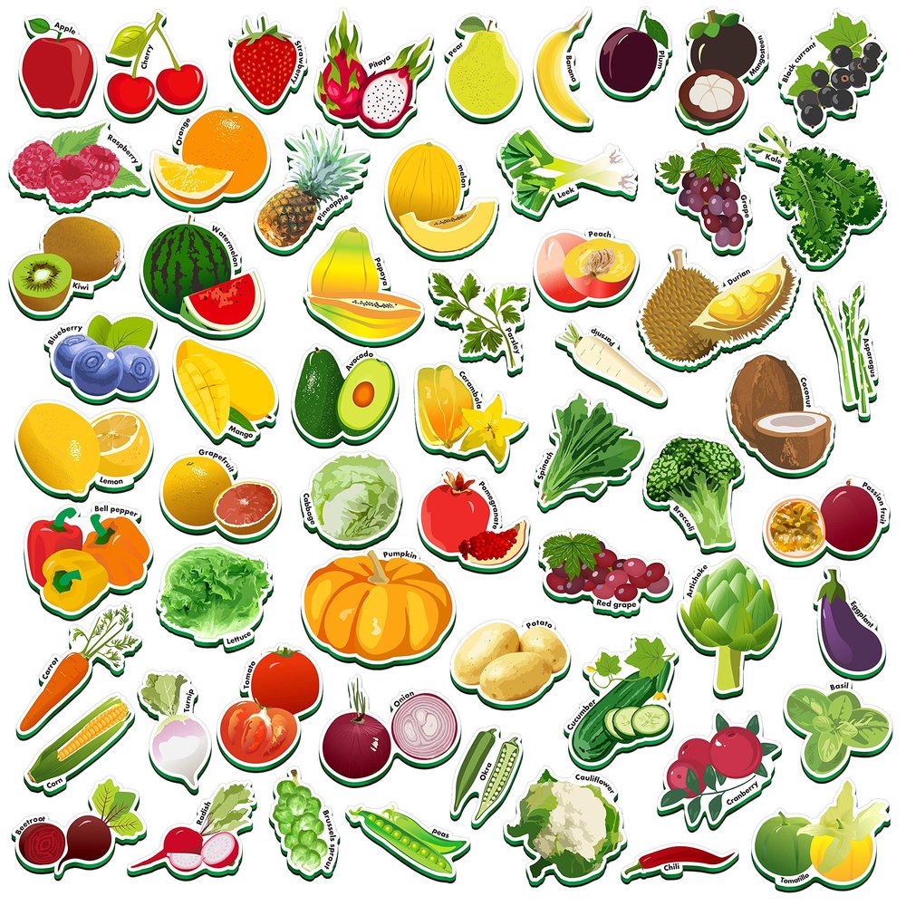 SpriteGru 59 PCS Fruits & Veggies Magnets for Toddlers Kids, Perfect for Preschool Learning