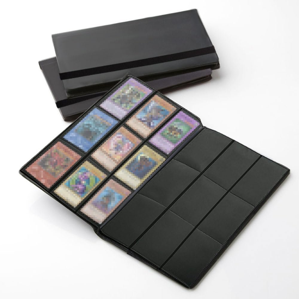 360 Pockets Trading Card Sleeves, Side Loading Pocket Binder, Album Pages Card Collector Coin Holders Wallets Sleeves Set (Black 360)