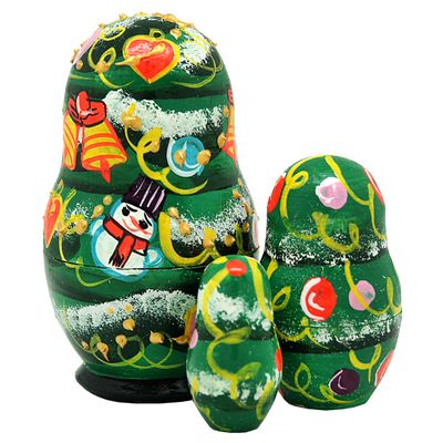 Christmas Tree 3-Nest Doll Russian Matryoshka Wooden Stacking Nested Dolls Wooden Handmade Toys Gift for Children Christmas Mothers Day Birthday Home Decor Wishing Gift 110151