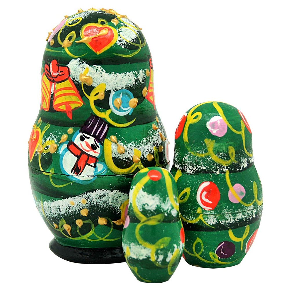 Christmas Tree 3-Nest Doll Russian Matryoshka Wooden Stacking Nested Dolls Wooden Handmade Toys Gift for Children Christmas Mothers Day Birthday Home Decor Wishing Gift 110151