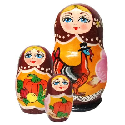 Thanksgiving 3-Nest Doll Russian Matryoshka Wooden Stacking Nested Dolls Wooden Handmade Toys Gift for Children Christmas Mothers Day Birthday Home Decor Wishing Gift 14718
