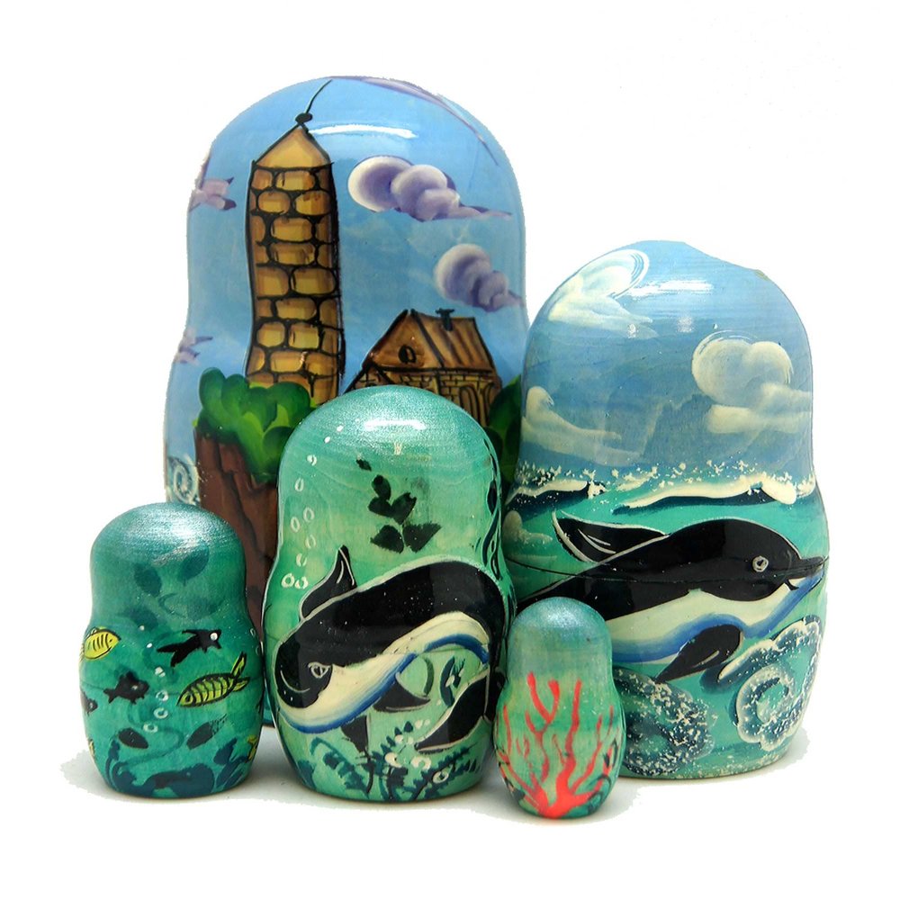 Lighthouses Large 5-Nest Doll Russian Matryoshka Wooden Stacking Nested Dolls Wooden Handmade Toys Gift for Children Christmas Mothers Day Birthday Home Decor Wishing Gift 1300810