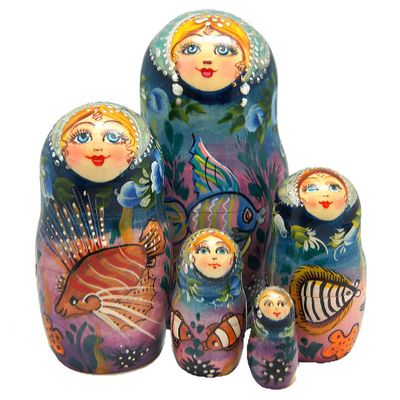Sea Princess Large 5-Nest Doll Russian Matryoshka Wooden Stacking Nested Dolls Wooden Handmade Toys Gift for Children Christmas Mothers Day Birthday Home Decor Wishing Gift 1301160