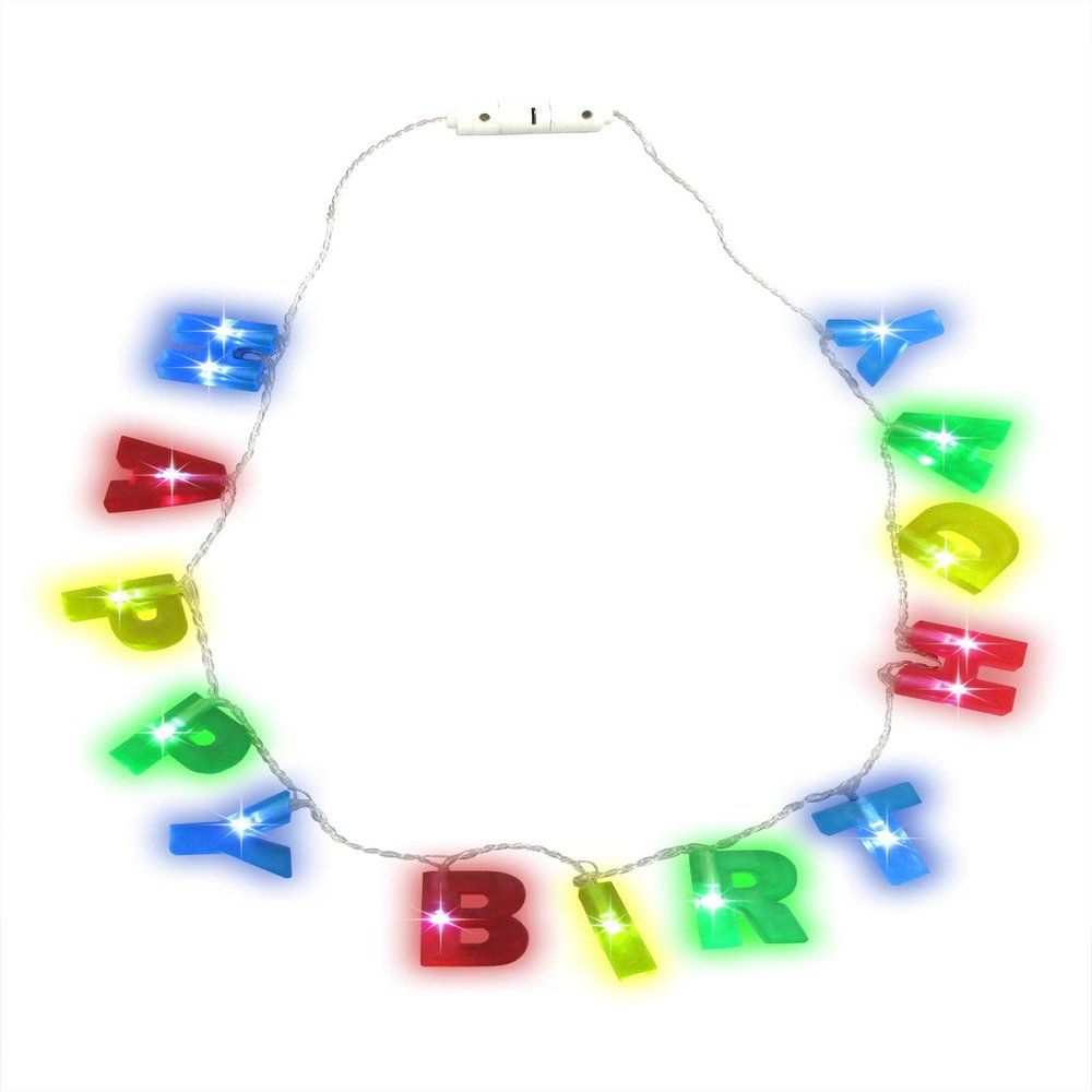 Nicky Bigs Novelties LED Flashing Happy Birthday Necklace - Light up Happy Birthday Party Letters - Glowing Birthday Gift Favors, One Size