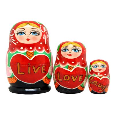 Live, Love, Laugh 3-Nest Doll Russian Matryoshka Wooden Stacking Nested Dolls Wooden Handmade Toys Gift for Children Christmas Mothers Day Birthday Home Decor Wishing Gift 14709