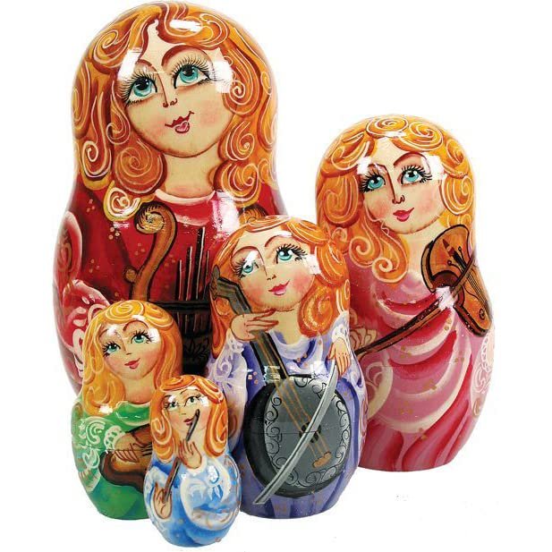 Russian 5 Piece Music Angel Nested Doll Set Matryoshka Wooden Stacking Nested Dolls Wooden Handmade Toys Gift for Children Christmas Mothers Day Birthday Home Decor Wishing Gift 130110