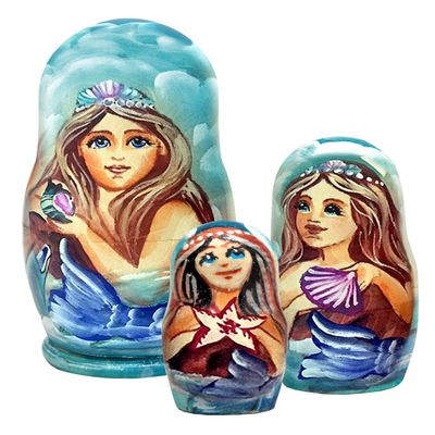 Love Swans 3-Nest Matreshka Wooden Nesting Dolls Set, Coastal - 14722 by G.DeBrekht