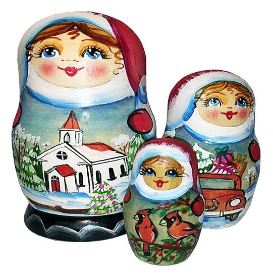 Showgirl Cathedral 3-Nest Matreshka Wooden Nesting Dolls Set - 14734 by G.DeBrekht