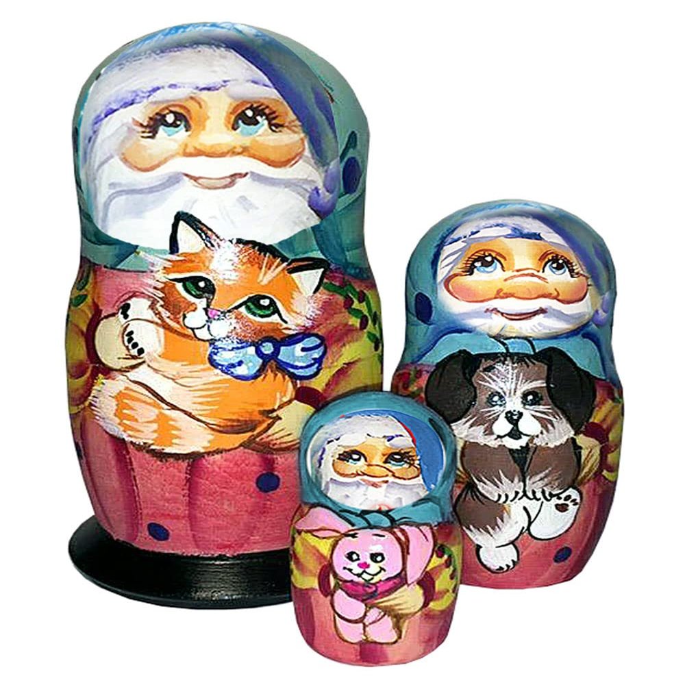Friendship Cat and Dog 3-Nest Matreshka Wooden Nesting Dolls Set - 14732 by