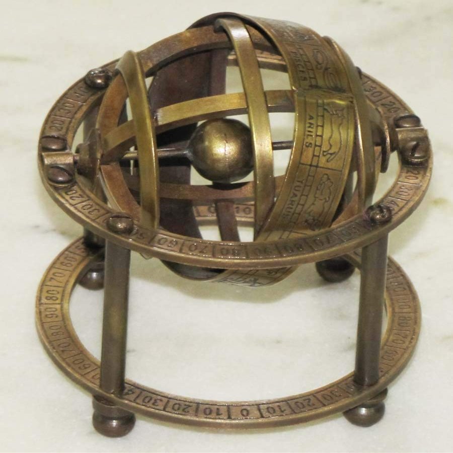 Mahira Nautical Solid Brass Table Top Armillary Nautical Collectible Zodiac Sphere Globe 3.5" Height D