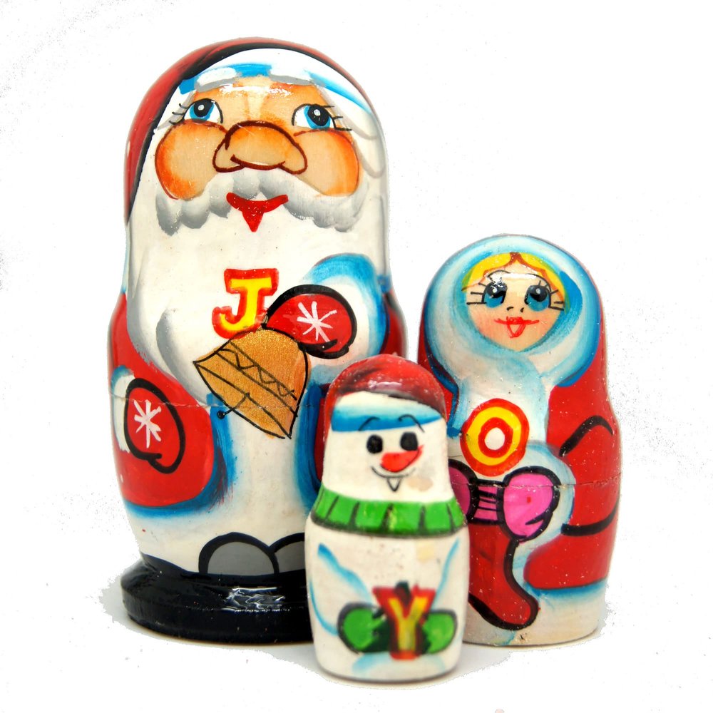 Joy Santa 3-Nest Doll Russian Matryoshka Wooden Stacking Nested Dolls Wooden Handmade Toys Gift for Children Christmas Mothers Day Birthday Home Decor Wishing Gift 110153