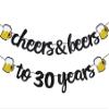 30th Birthday Banner - Cheers and Beers to 30 Years Banner Pre-Strung, Happy 30th Birthday Decorations - Aniversary Party Supplies (Black Gold) view 1