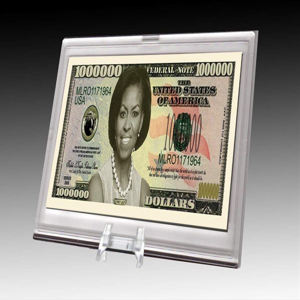 AAC / PCSCP Michelle Obama Million Dollar Bill Desktop Collectible - Comes in Currency Stand - Beautiful Office Desk Top Accessory Gift - Toy, Prank, Gag Gift