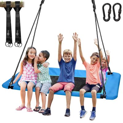 Trekassy 60" Extra Large Rectangle Tree Swing - Heavy Duty 700lb Capacity, Waterproof Platform for Kids & Adults with Complete Installation Kit & 2 Tree Straps (Blue)