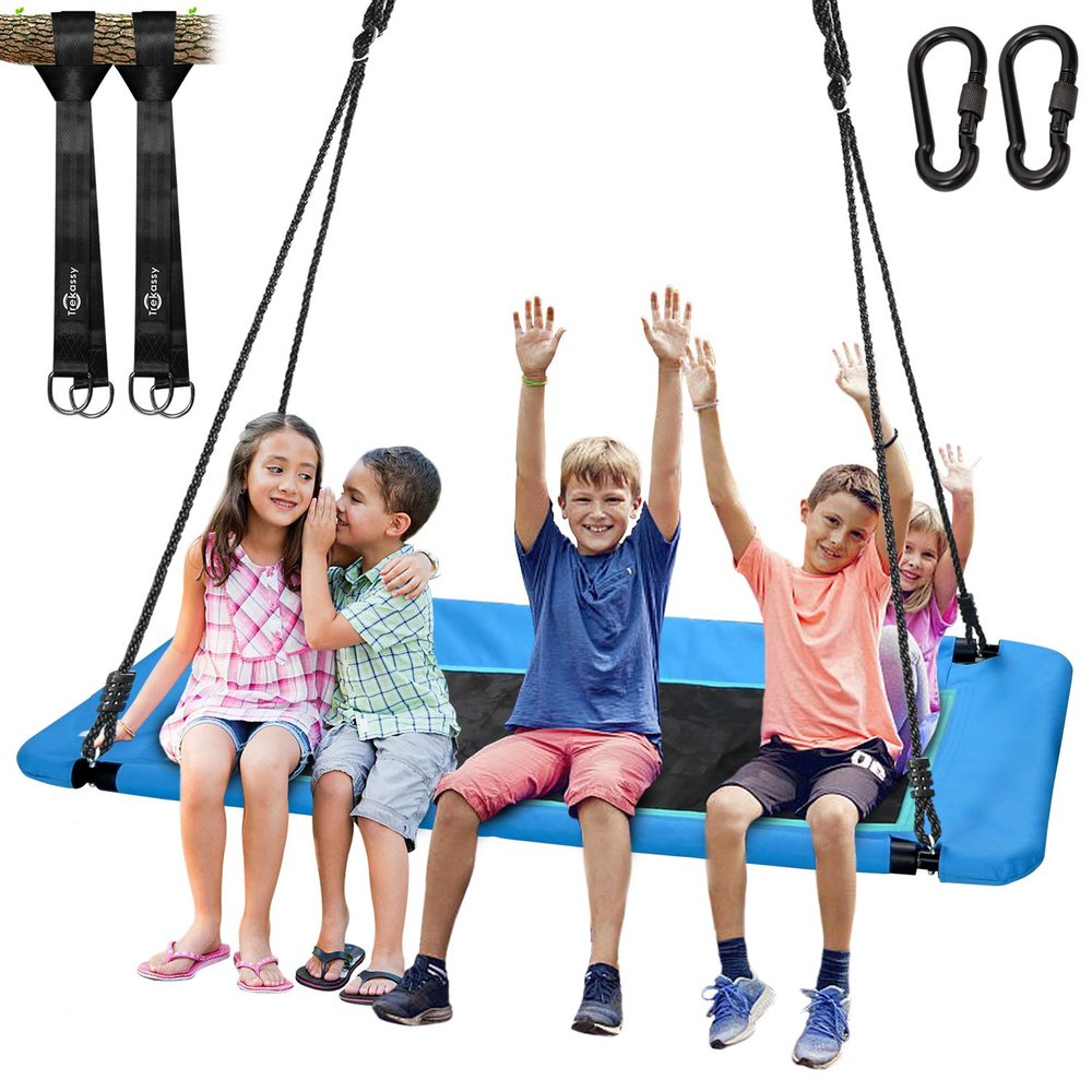 Trekassy 60" Extra Large Rectangle Tree Swing - Heavy Duty 700lb Capacity, Waterproof Platform for Kids & Adults with Complete Installation Kit & 2 Tree Straps (Blue)