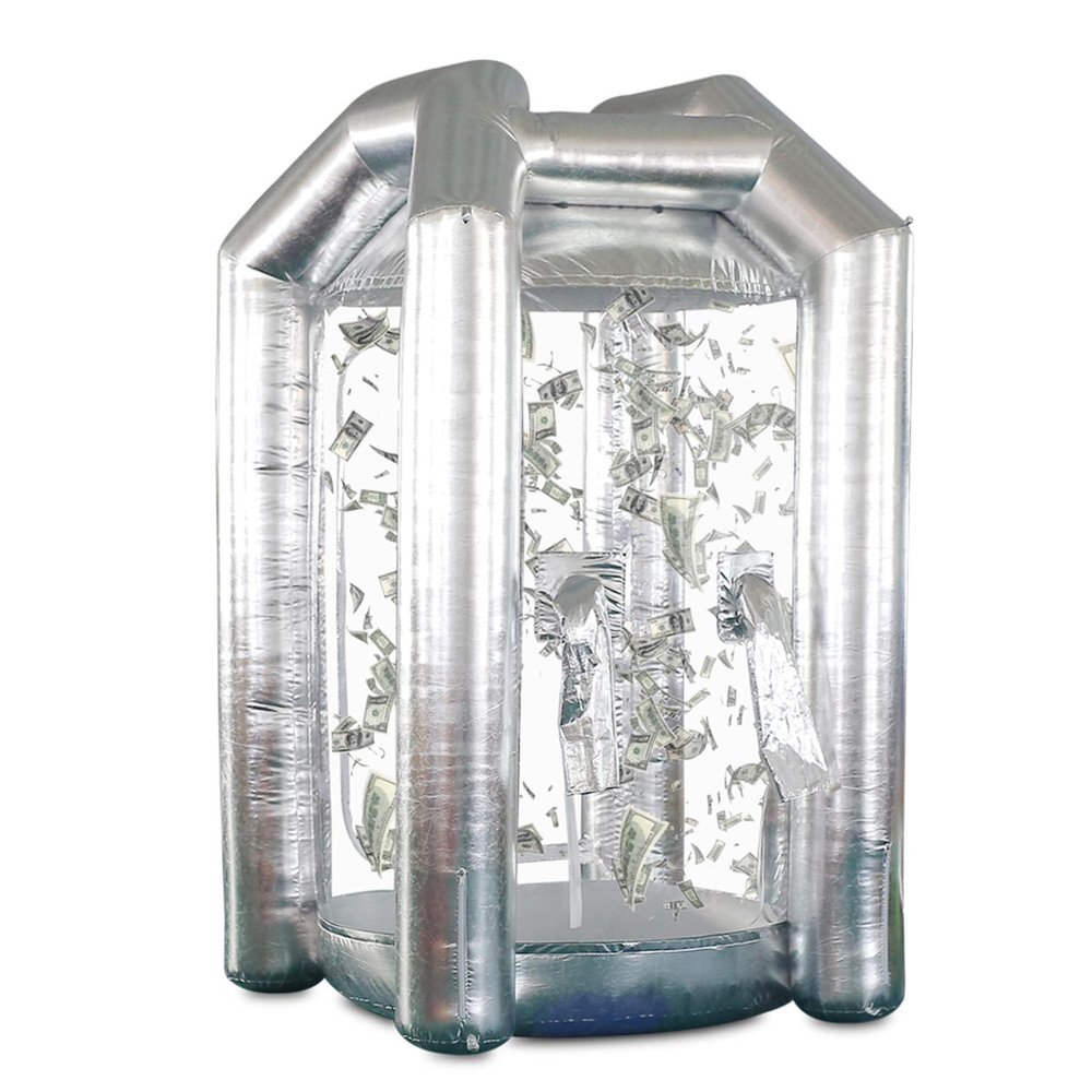 SAYOK Inflatable Cash Cube Booth Inflatable Money Grab Machine Booth for Business Advertising Event Promotion(NO BLOWERS Include) (Silver, 4.92ft x 4.92ft x 8.2ft)