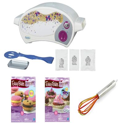 Easy Bake Oven Star Edition + Red Velvet Cupcakes Refill, Chocolate Chip Cookies Refill and Farberware Wire Whisk. Set of 4 Items