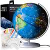 SMART WALLABY 9" Illuminated Educational Kids World Globe + STEM Flags & Countries Interactive Card Game. 3 in 1 Children Desktop Spinning Earth Political & Constellation Maps, LED Night Light Lamp view 1