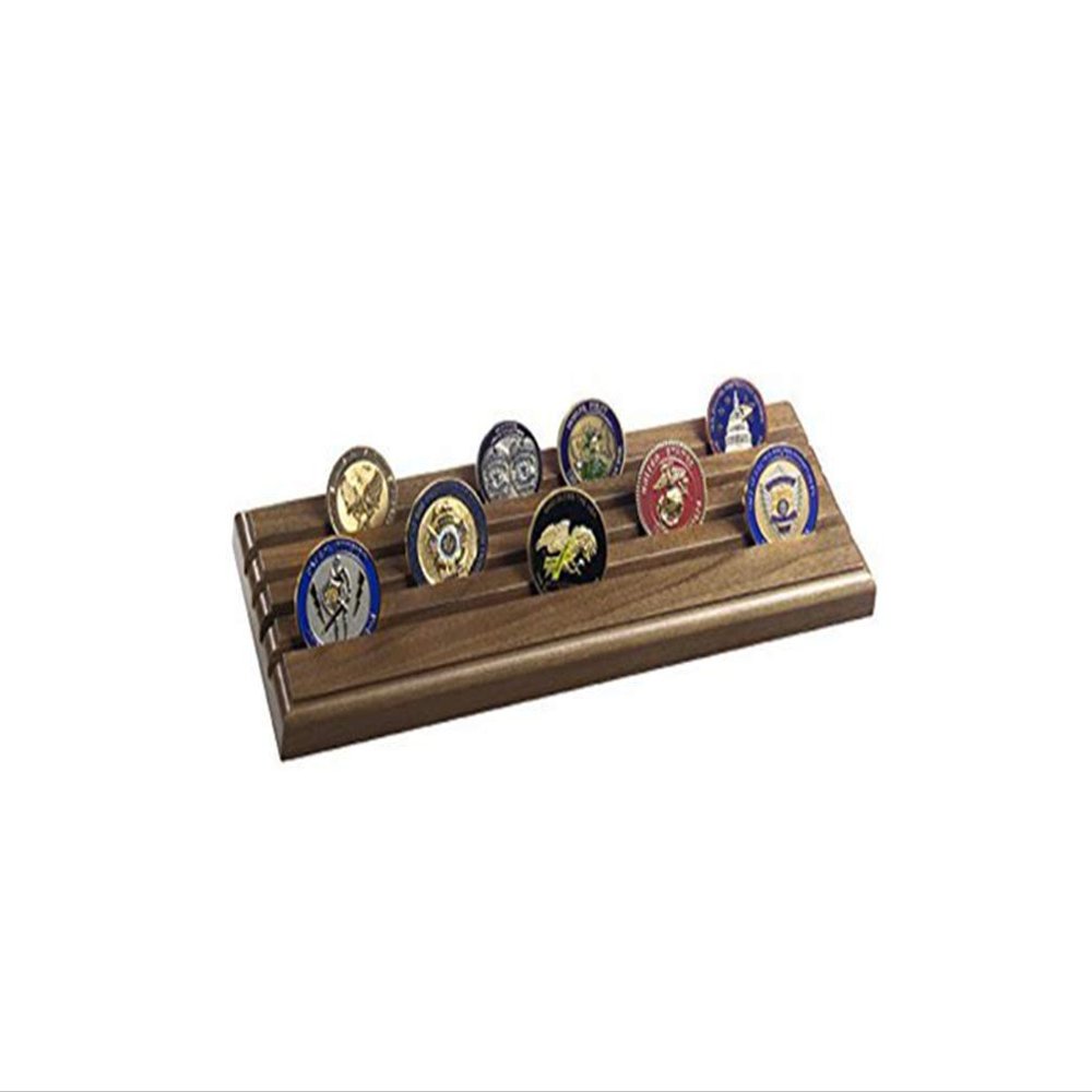 flag connections 4 Row Military Challenge Coin Rack - Natural Walnut