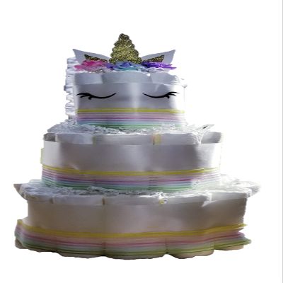 3 Tier Diaper Cake Unicorn Diaper Cake - Sleepy Unicorn Baby Shower - Rainbow Diaper Cake - Pastel Rainbow (Gold and Silver Options)